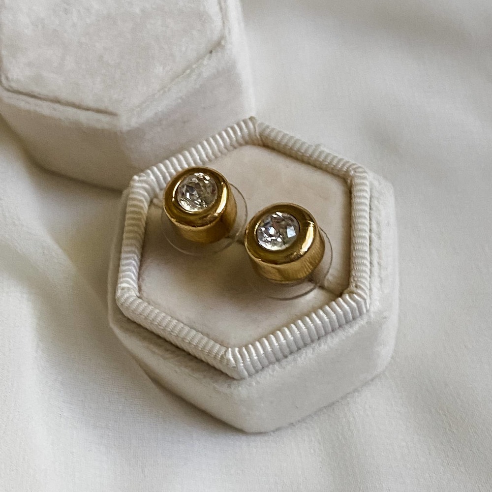 Gold Single Bezel Diamond Earrings